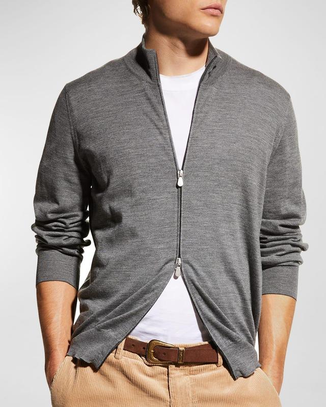 Mens Fine-Gauge Wool/Cashmere Zip Cardigan Product Image