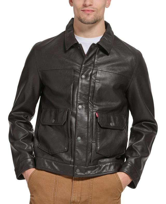 Levis Mens Faux Leather Utility Jacket - Grey Product Image