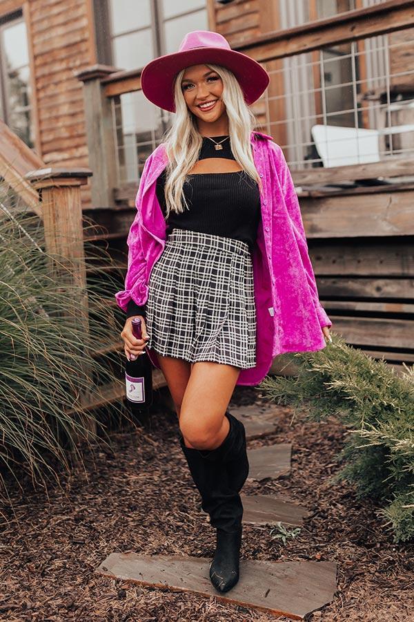 Lean Into Me Plaid Skirt In Black Product Image