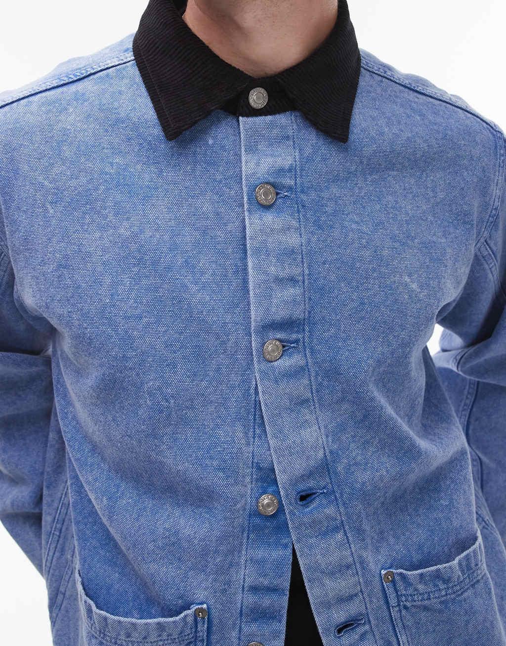 Topman acid wash workwear jacket with contrast collar Product Image