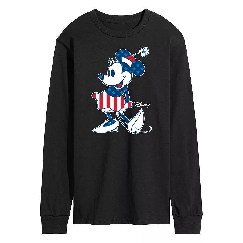 Disneys Minnie Mouse Mens Flag Long Sleeve Graphic Tee Dark Grey Product Image