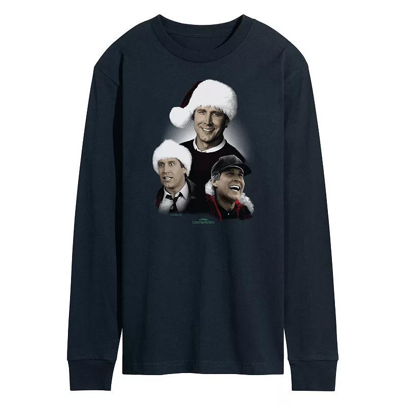 Mens National Lampoons Christmas Vacation Holiday Card Long Sleeve Graphic Tee Blue Product Image