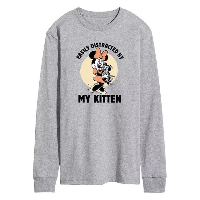 Disneys Minnie Mouse Easily Distracted By Kittens Long Sleeve Graphic Tee, Mens Product Image