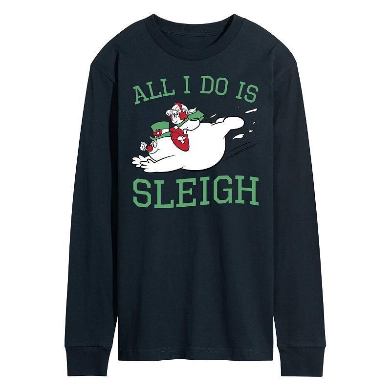 Mens Frosty The Snowman All I Do Is Sleigh Long Sleeve Tee Blue Product Image