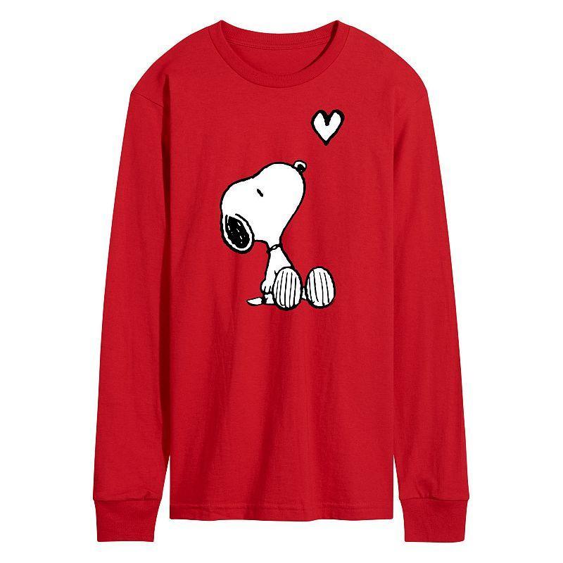 Mens Peanuts Snoopy Heart Long Sleeve Graphic Tee Red Product Image