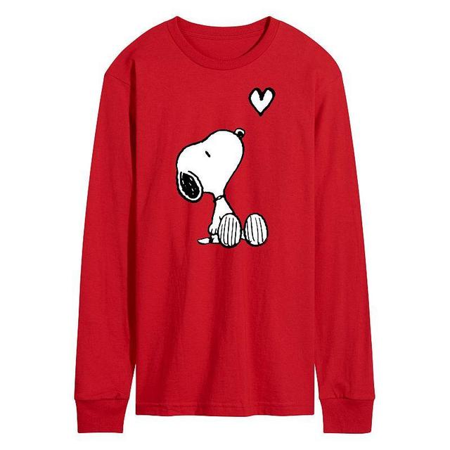 Mens Peanuts Snoopy Heart Long Sleeve Graphic Tee Red Product Image