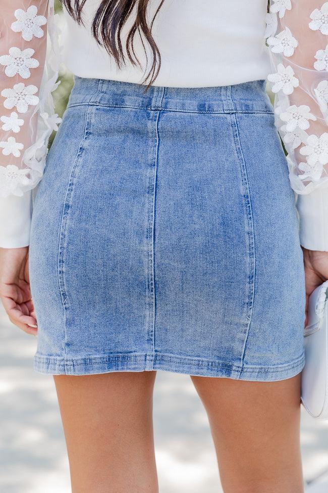 My Time To Shine Medium Wash Side Slit Denim Skirt Product Image