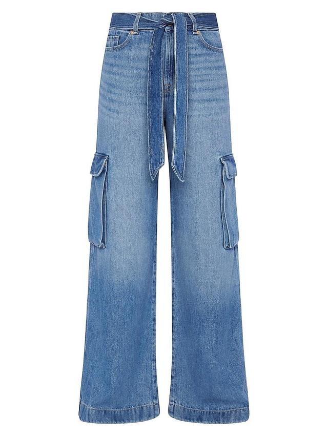 Womens Denim Tie-Waist Cargo Palazzo Jeans Product Image