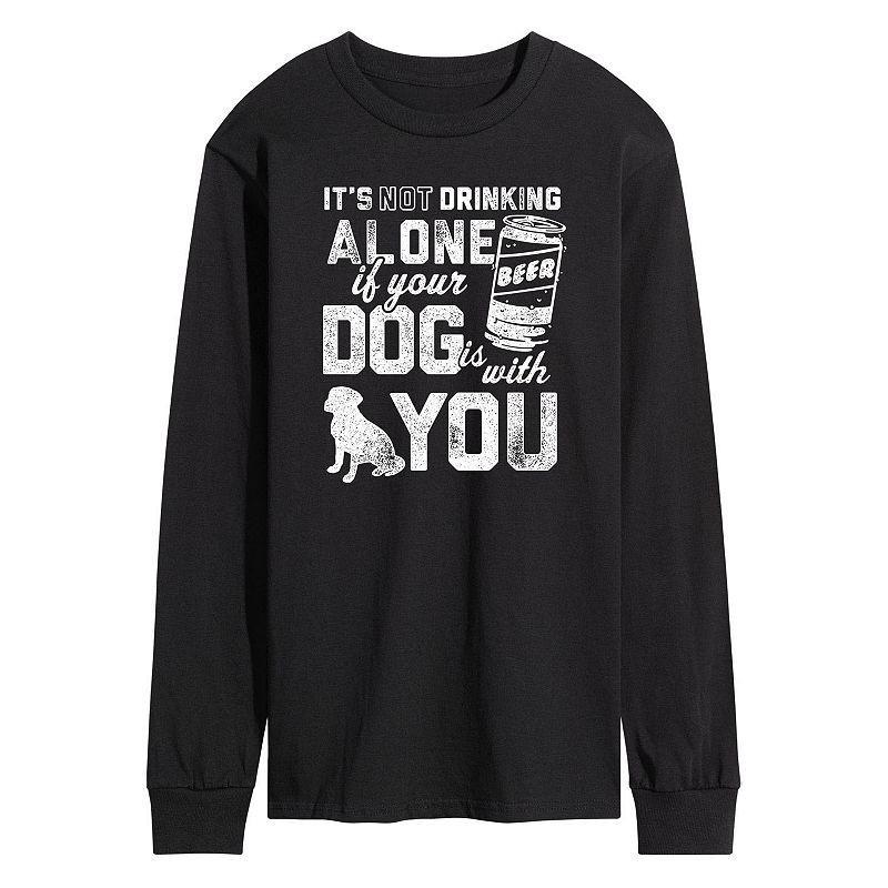 Mens Drinking Alone Dog Long Sleeve Graphic Tee Blue Product Image