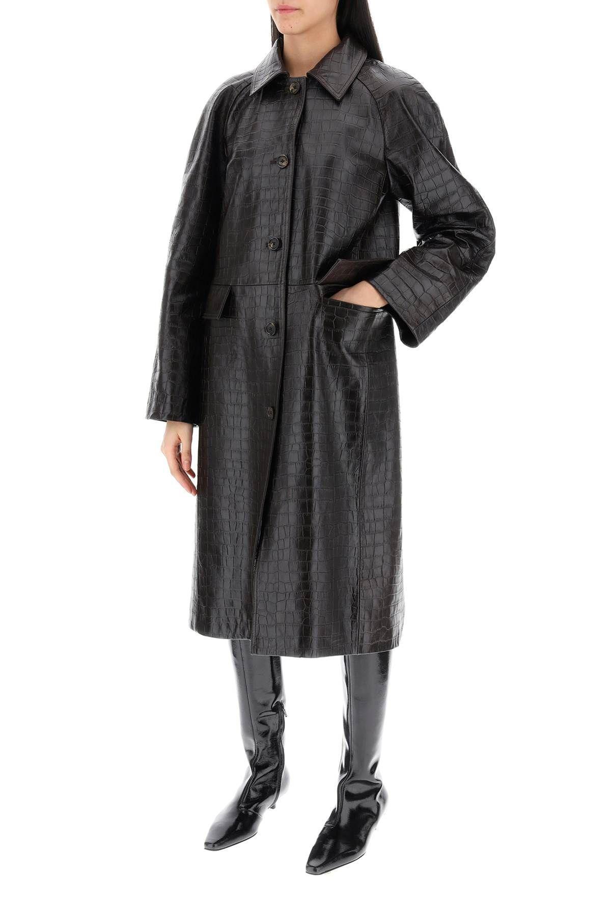 TOTÊME Long Leather Coat Crocodile Effect In Brown Product Image