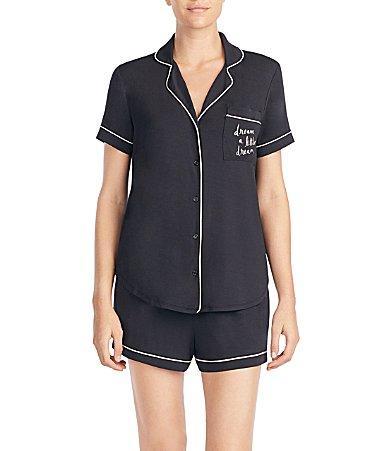 Womens Short Sleeve Modal Knit Notch Short Pajama Set Product Image