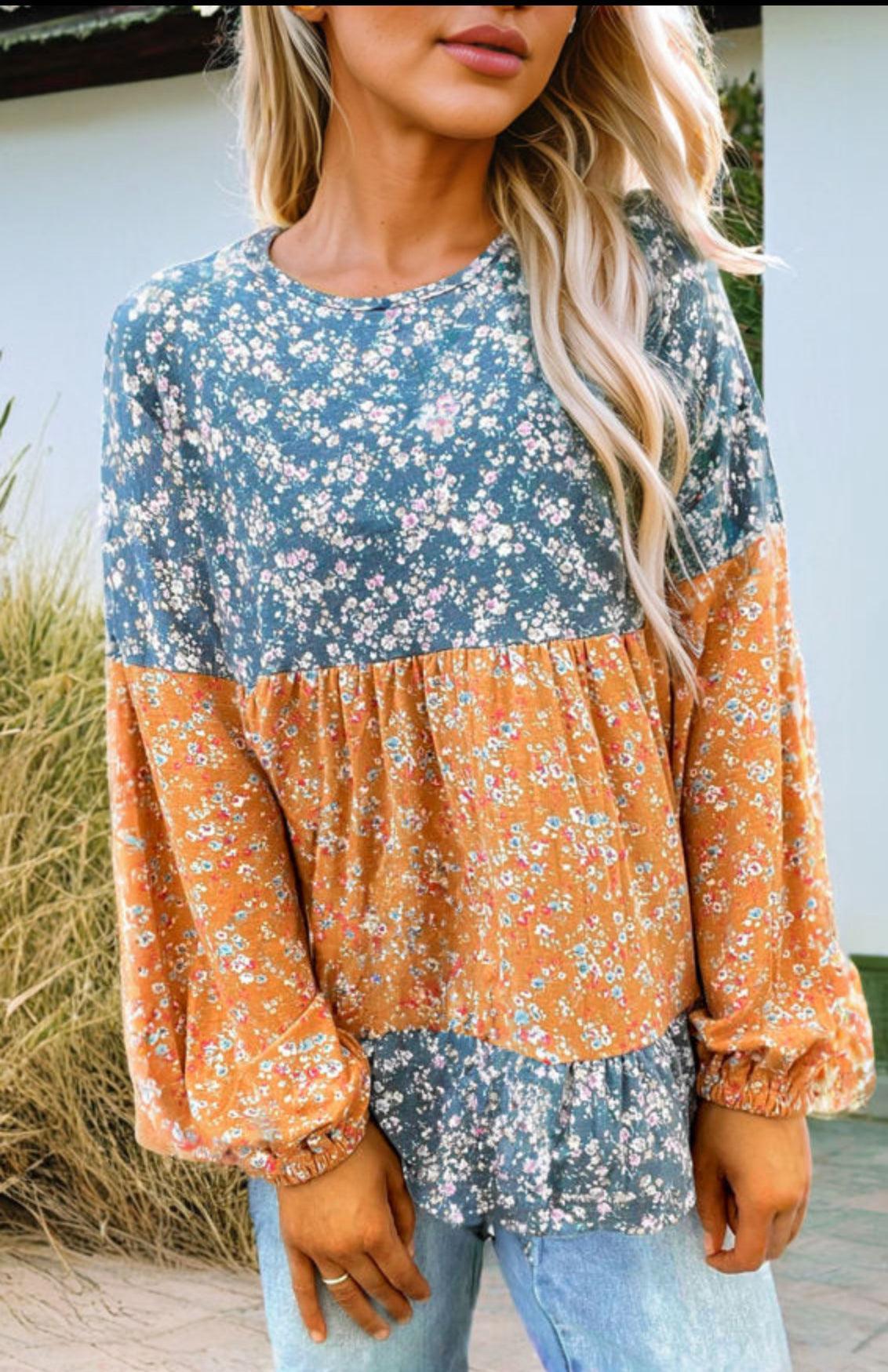 Orange/Blue Floral Top Product Image