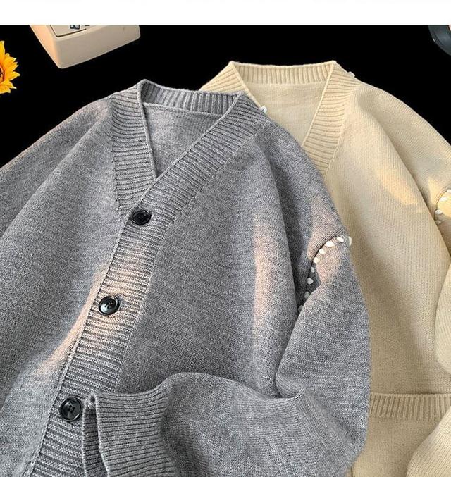 V-Neck Contrast Stitch Cardigan Product Image