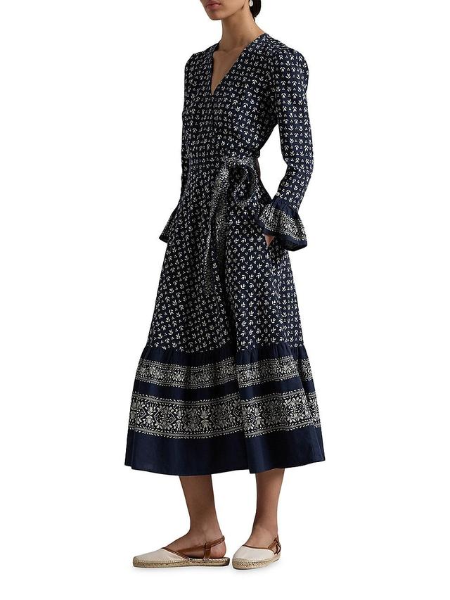 Womens Floral Cotton Wrap Midi-Dress Product Image