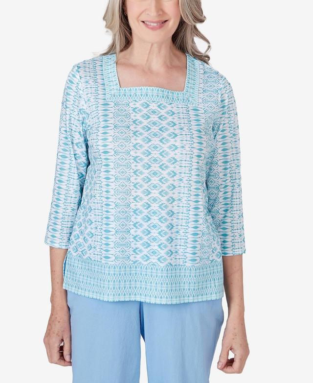 Alfred Dunner Womens Hyannisport Square Neck Geometric Border Top Product Image