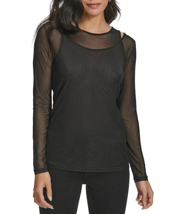 Calvin Klein Stretch Mesh Crew Neckline Long Sleeve Top Product Image