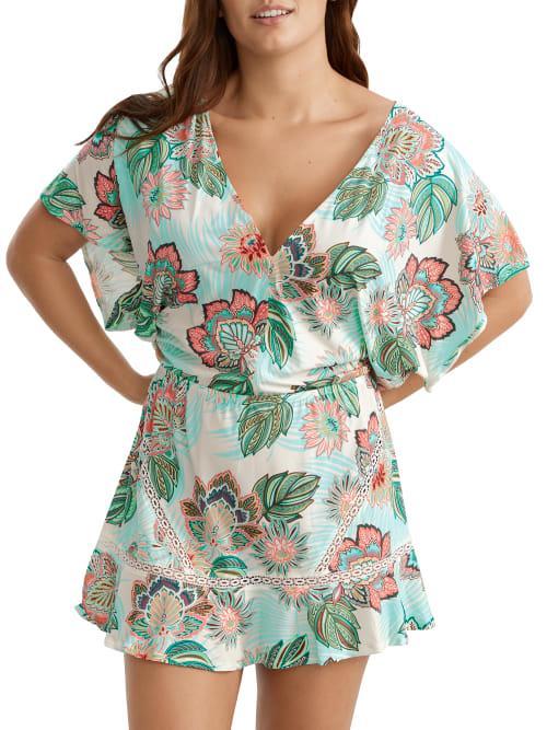 Coco Reef Womens Adorn Printed Lace-Trimmed Tiered Swim Dress Cover-Up Product Image