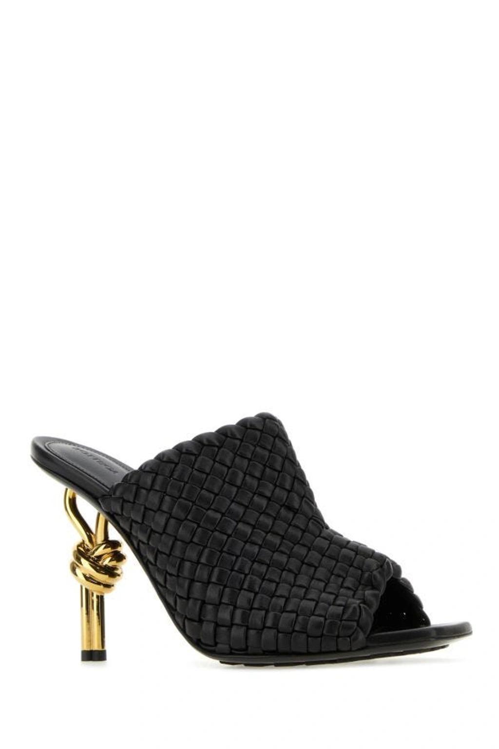 BOTTEGA VENETA Leather Intreccio Knot Mules 90 In Black Product Image