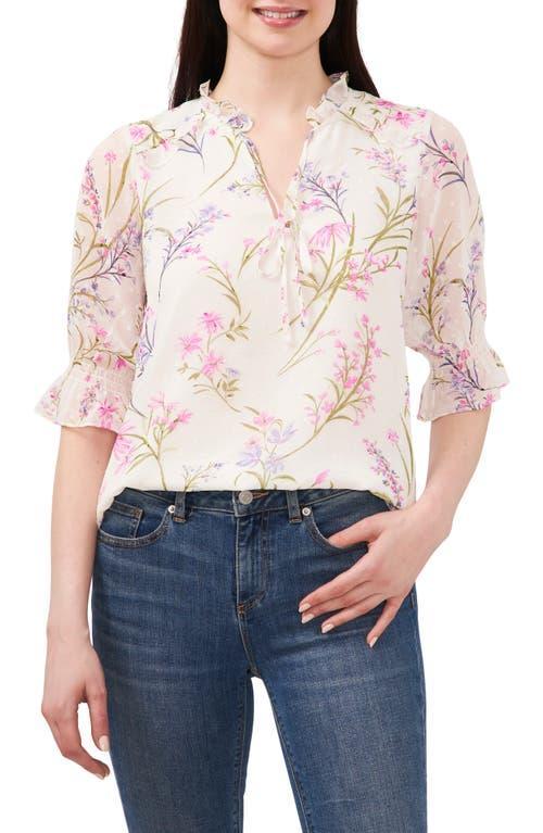 CeCe Floral Ruffle Tie Neck Top Product Image