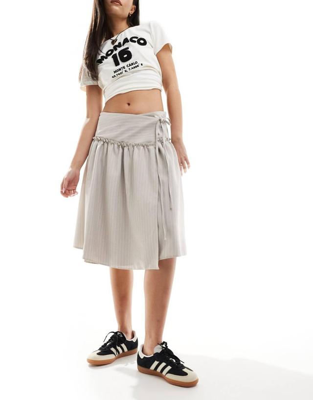 COLLUSION wrap tailored skirt in gray pinstripe Product Image