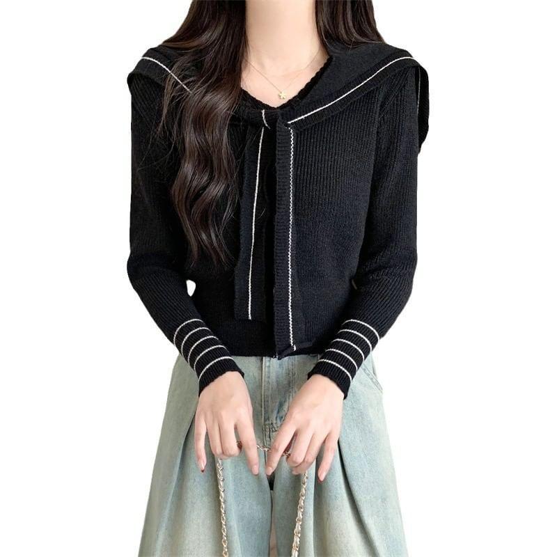 Set: V-Neck Striped Cardigan + Shawl Product Image