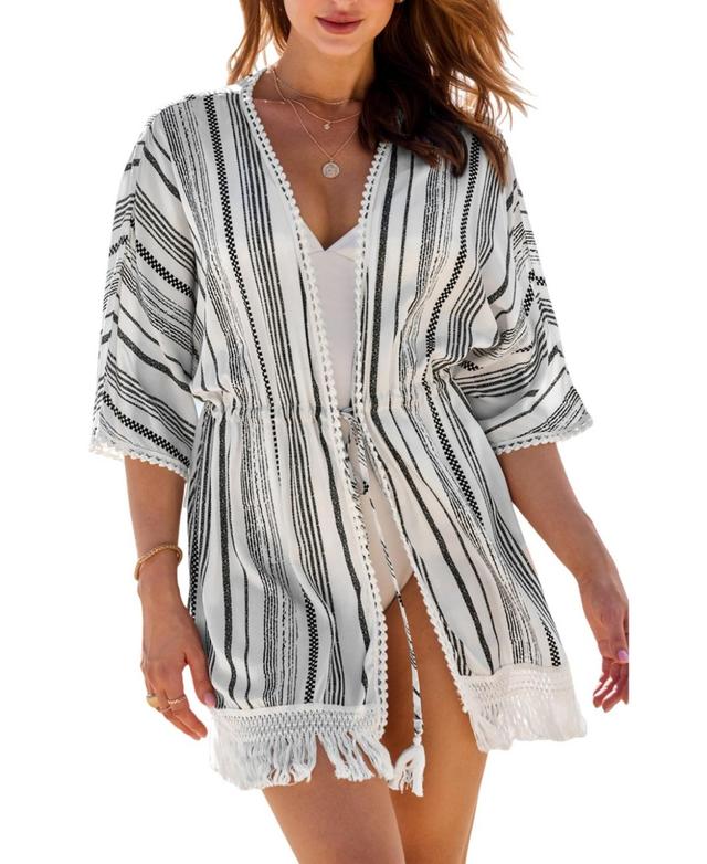 Cupshe Womens Striped Open Front Tassel Hem Cover-Up Product Image