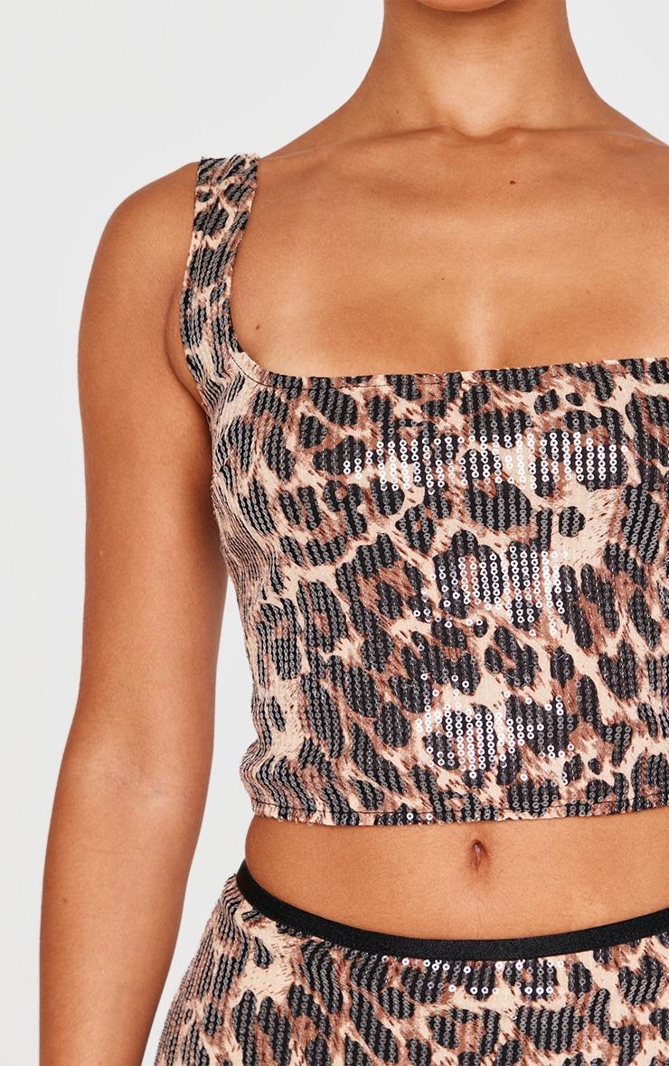 Petite Leopard Print Square Neck Sequin Crop Top Product Image