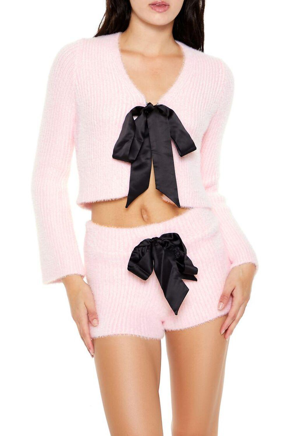 Bow Fuzzy Knit Cardigan Sweater | Forever 21 Product Image