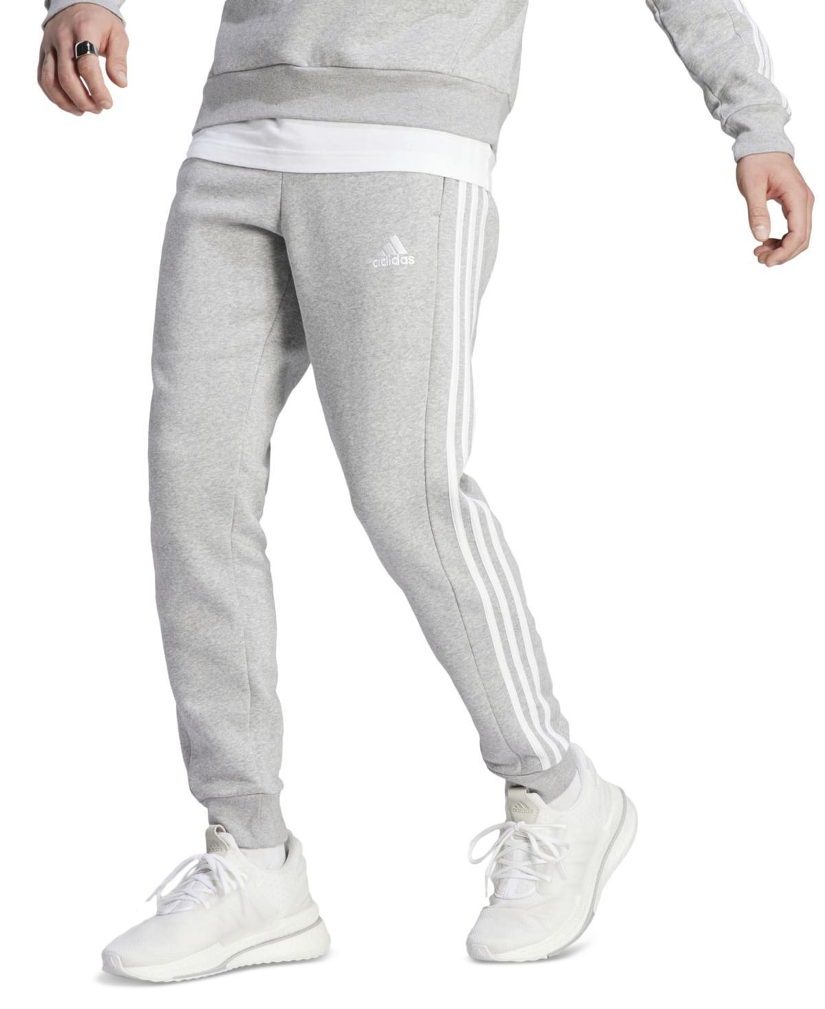 Mens adidas Essentials Fleece 3-Stripes Tapered Cuff Pants Medium Gray Grey Product Image