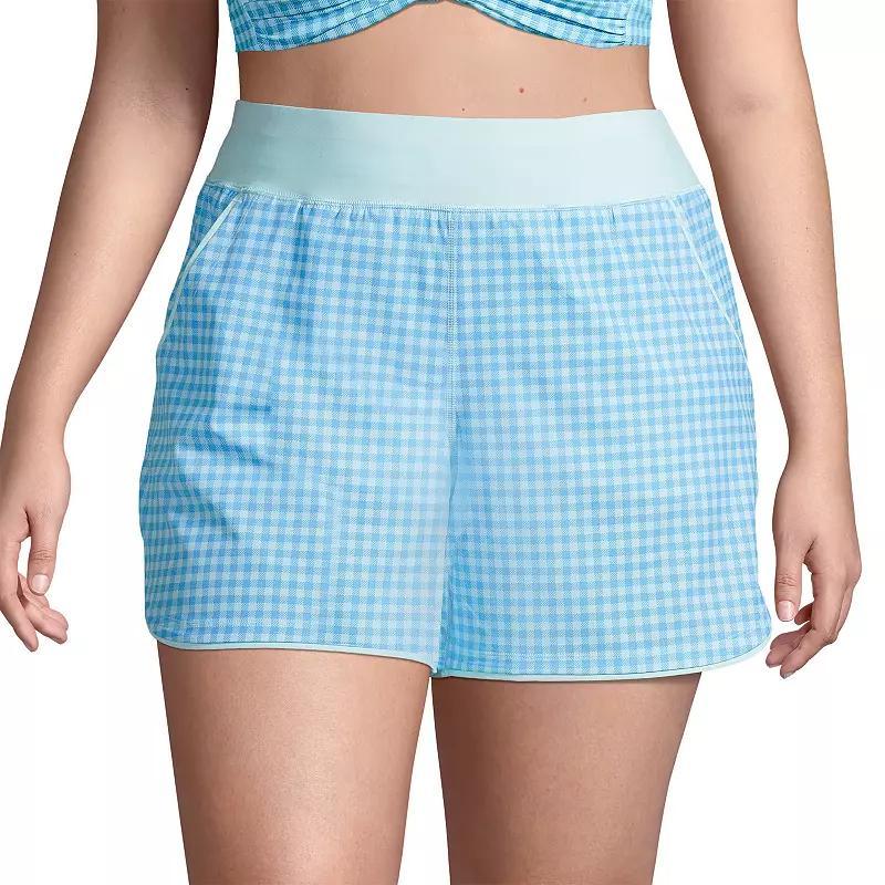 Plus Size Lands End 5 Quick Dry Swim Shorts With Panty, Womens Blue Gingham Product Image