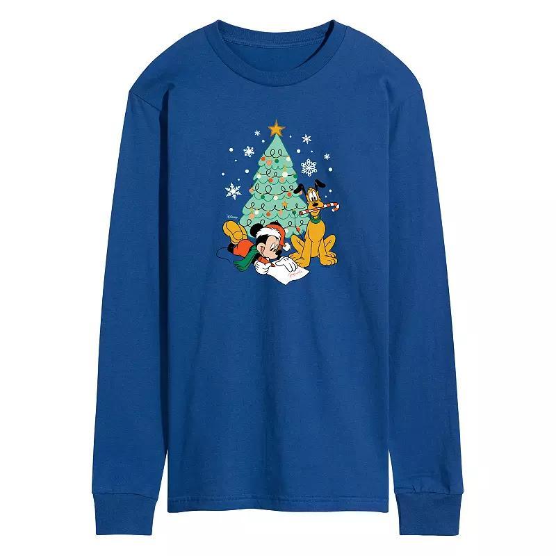 Disneys Mickey Mouse & Pluto Mens Christmas Tree Long Sleeve Graphic Tee Product Image