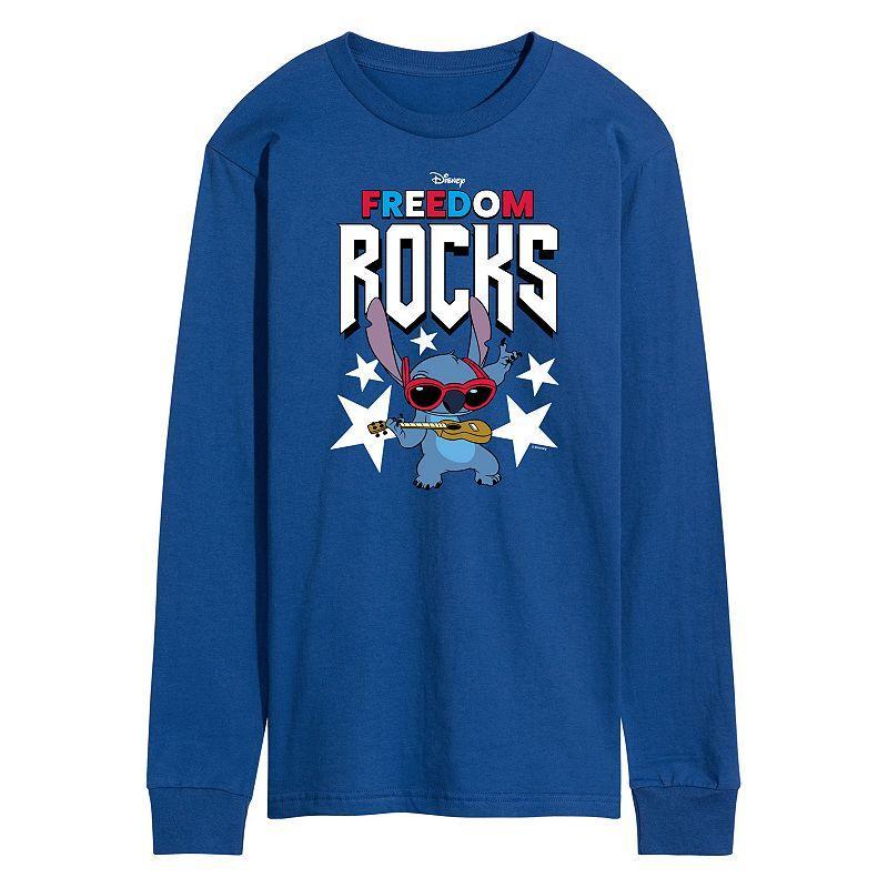 Disneys Lilo and Stitch Mens Freedom Rocks Long Sleeve Graphic Tee Med Blue Product Image