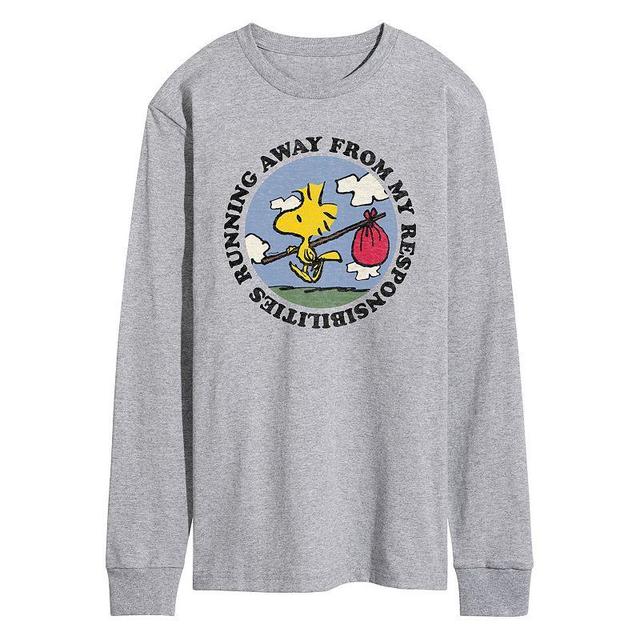 Mens Peanuts Running Away Long Sleeve Grey Gray Product Image