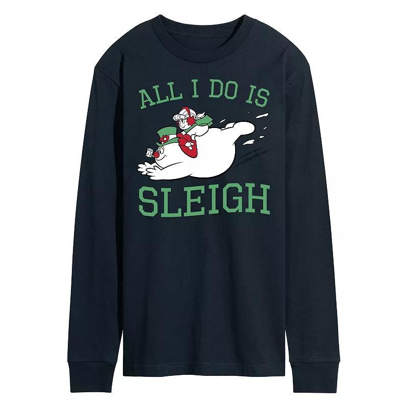 Mens Frosty The Snowman All I Do Is Sleigh Long Sleeve Tee Blue Product Image