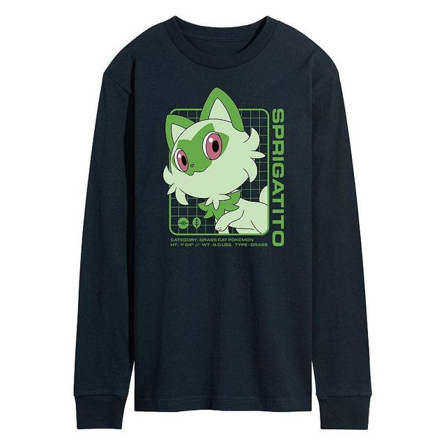 Mens Pokemon Sprigatito Stats Long Sleeve Graphic Tee Black Product Image