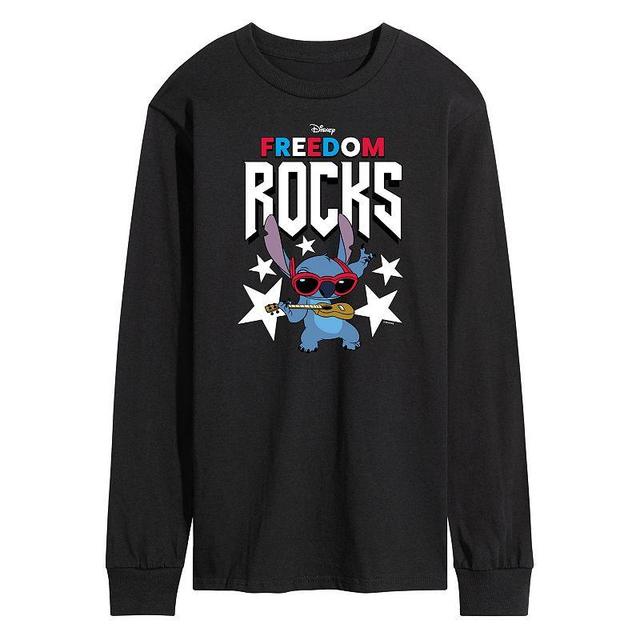 Disneys Lilo and Stitch Mens Freedom Rocks Long Sleeve Graphic Tee Black Product Image