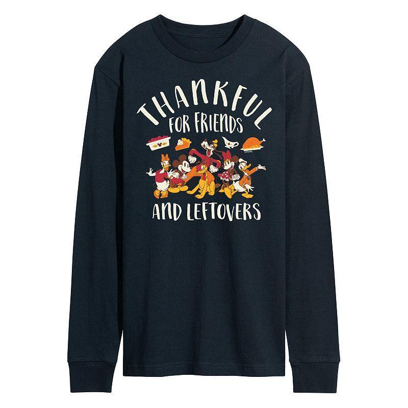 Disneys Mickey Mouse & Friends Mens Thankful For Friends And Leftovers Long Sleeve Graphic Tee Blue Product Image