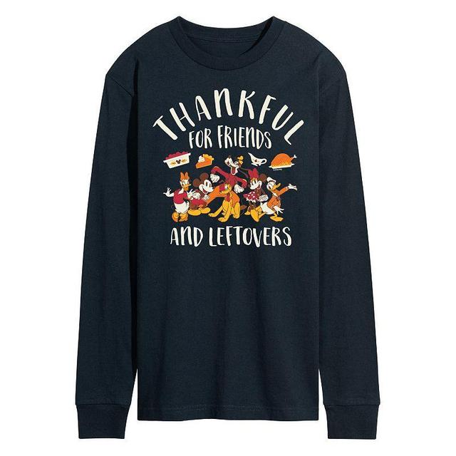 Disneys Mickey Mouse & Friends Mens Thankful For Friends And Leftovers Long Sleeve Graphic Tee Blue Product Image