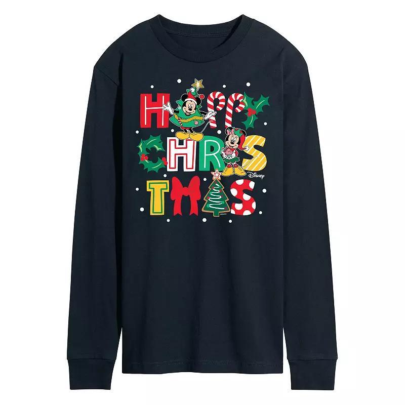 Disneys Mens Happy Christmas Icons Long-sleeved Tee Blue Product Image