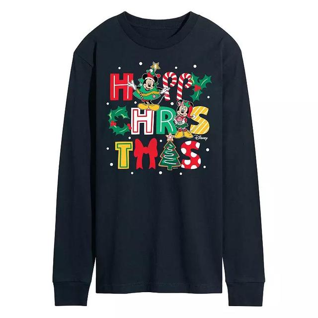 Disneys Mens Happy Christmas Icons Long-sleeved Tee Blue Product Image