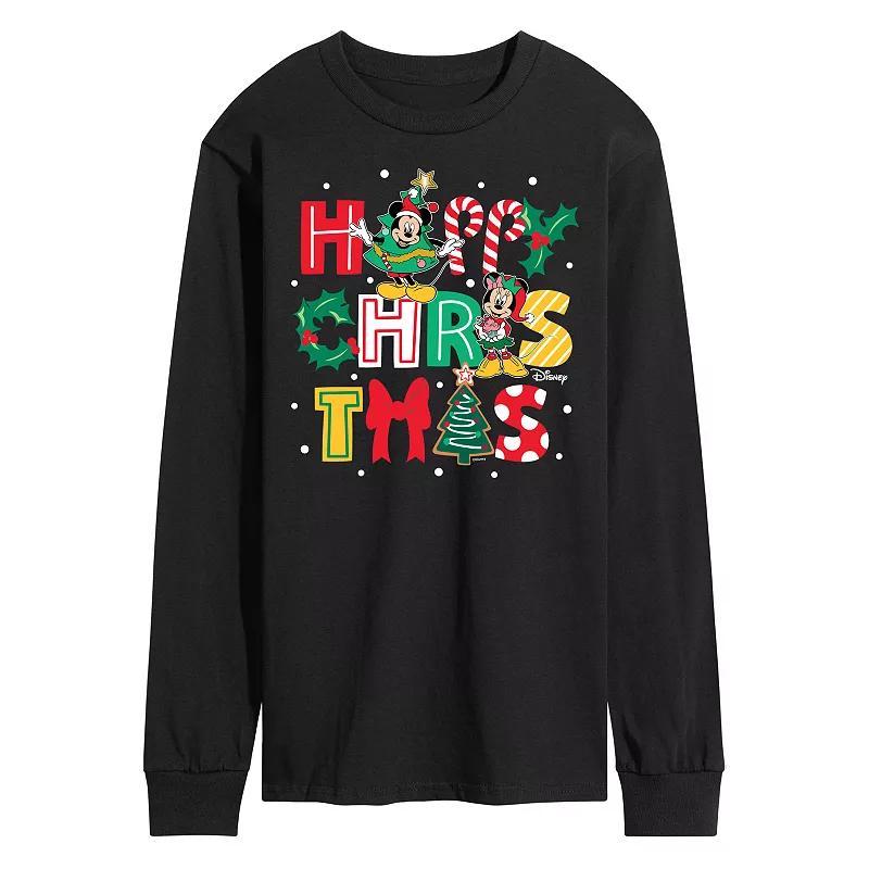 Disneys Mens Happy Christmas Icons Long-sleeved Tee Blue Product Image