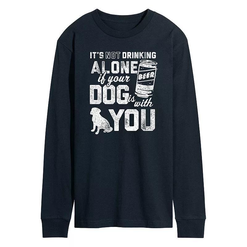 Mens Drinking Alone Dog Long Sleeve Graphic Tee Blue Product Image