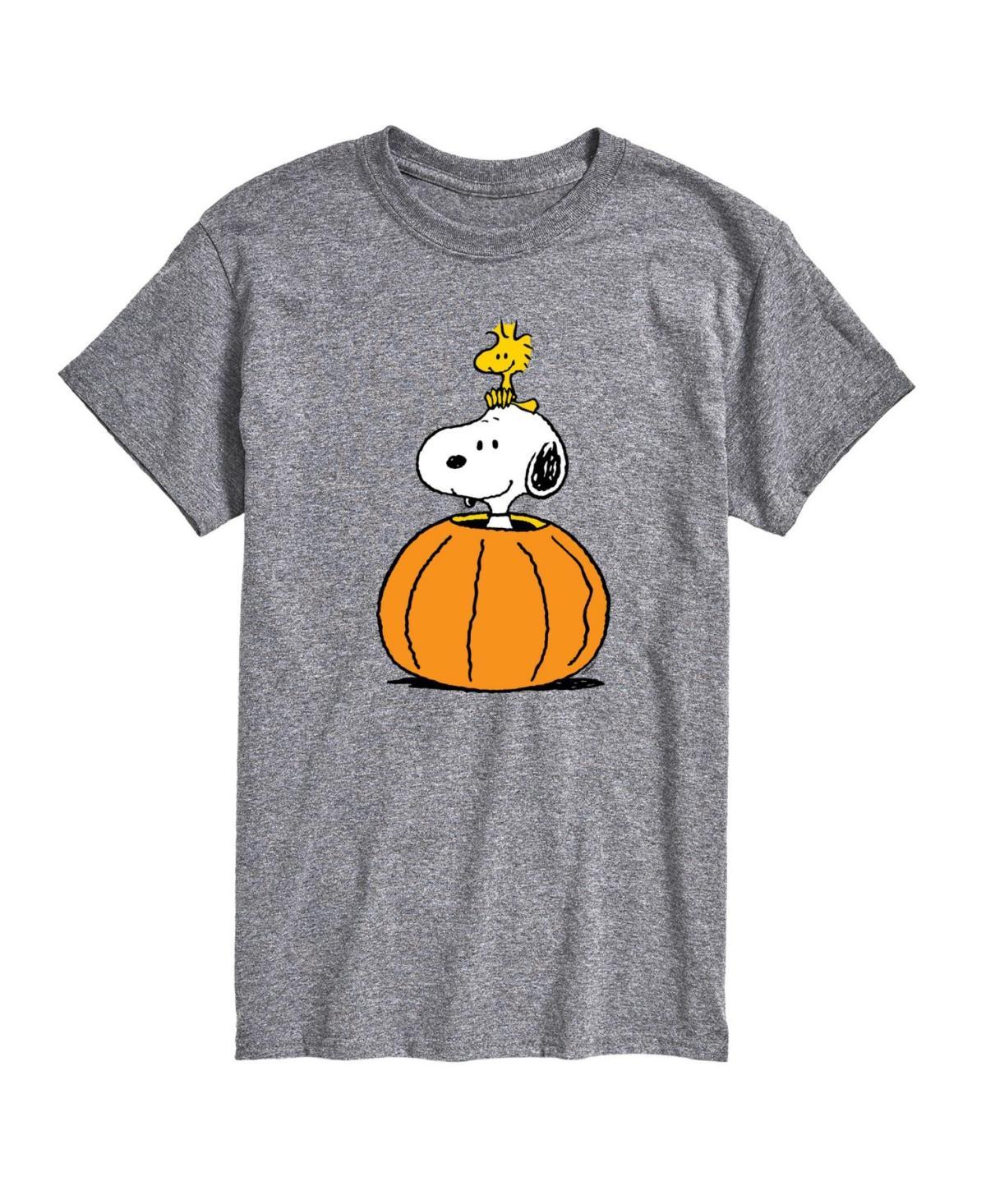 Mens Peanuts Snoopy Woodstock Pumpkin Graphic Tee Grey Gray Product Image