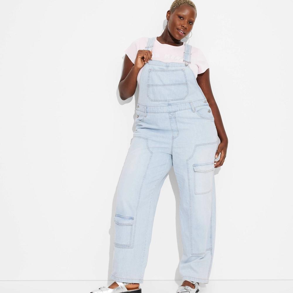 Women's Baggy Denim Overalls - Wild Fable™ Light Wash XXL Product Image