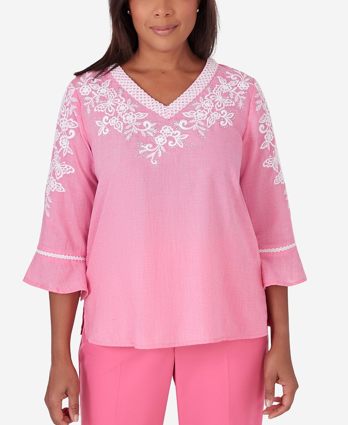 Alfred Dunner Womens Paradise Island V-Neck Embroidered Top Product Image