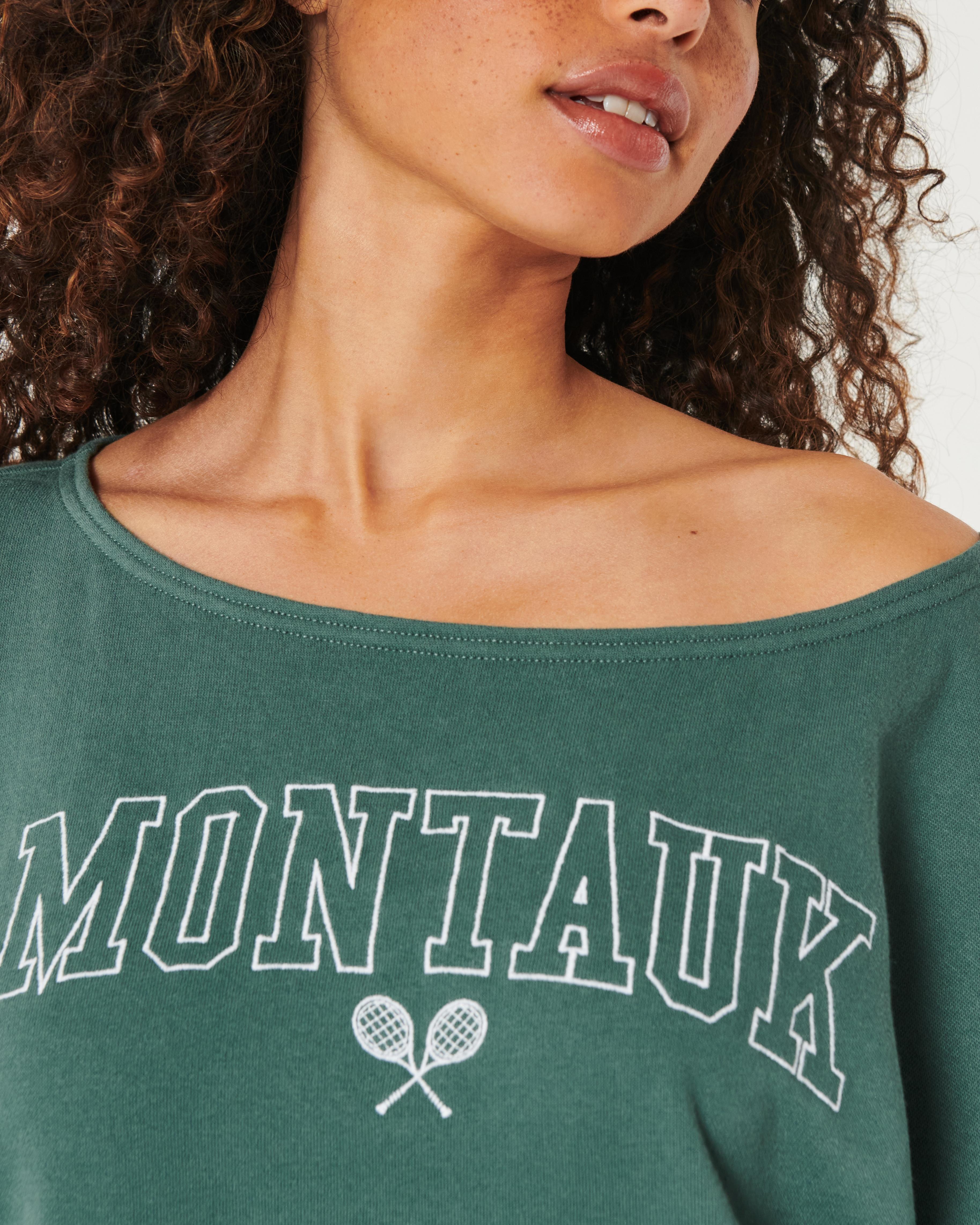 Oversized Off-the-Shoulder Montauk Graphic Sweatshirt Product Image