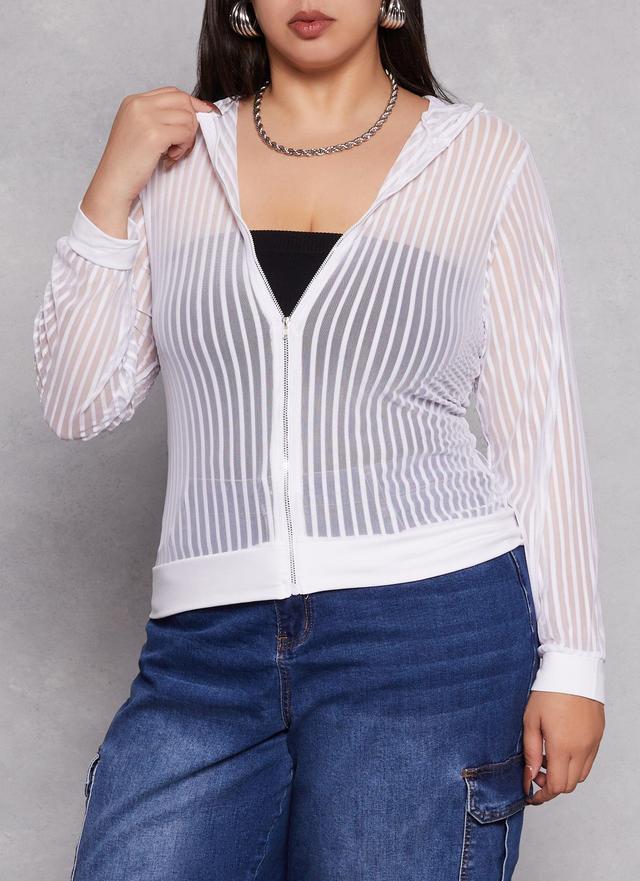 Womens Plus Size Mesh Shadow Striped Zip Front Hoodie Product Image