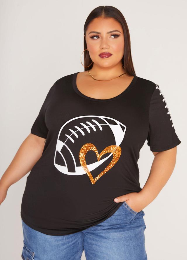 Plus Size Football Love Sequined Graphic Tee Ashley Stewart Product Image