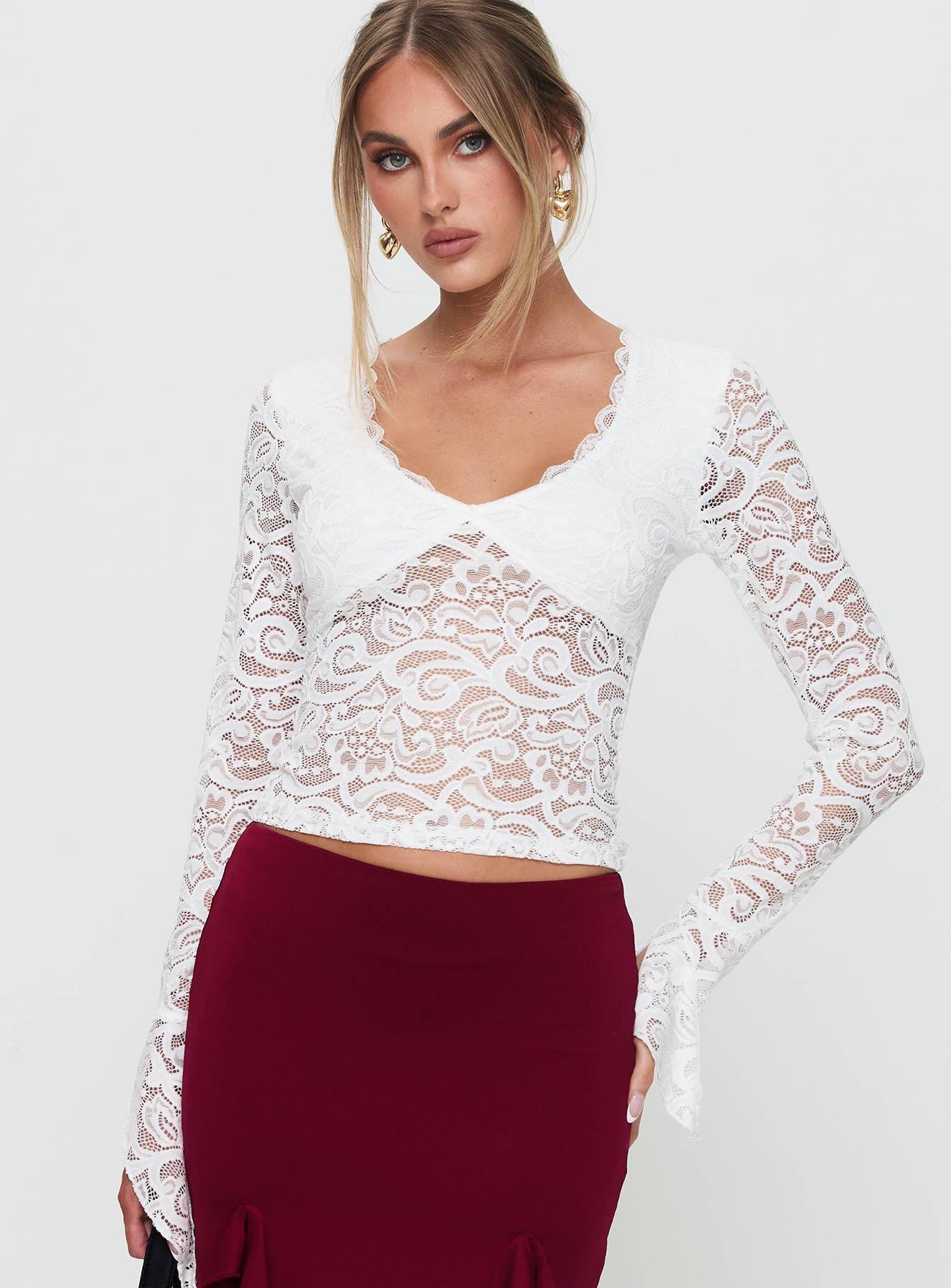 Honeymoon Lace Top White Product Image