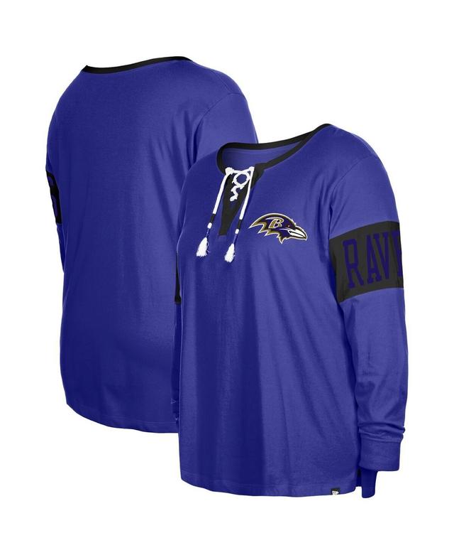 Womens New Era Baltimore Ravens Plus Size Lace-Up Notch Neck Long Sleeve T-Shirt Product Image